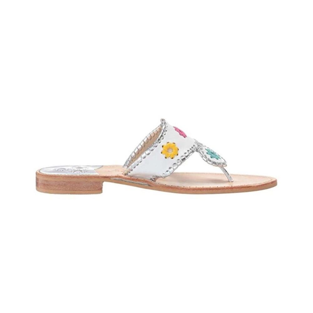 🆕 Jack Rogers Women's Jack Leather Flat Sandals in White Multi‎ 7 NEW